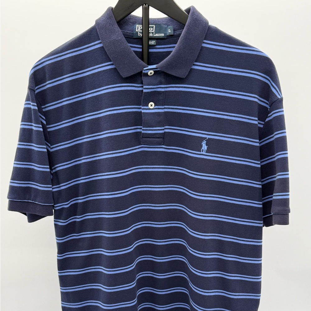 Polo Ralph Lauren Blue Striped Polo Shirt Mens Large Pony Logo Cotton